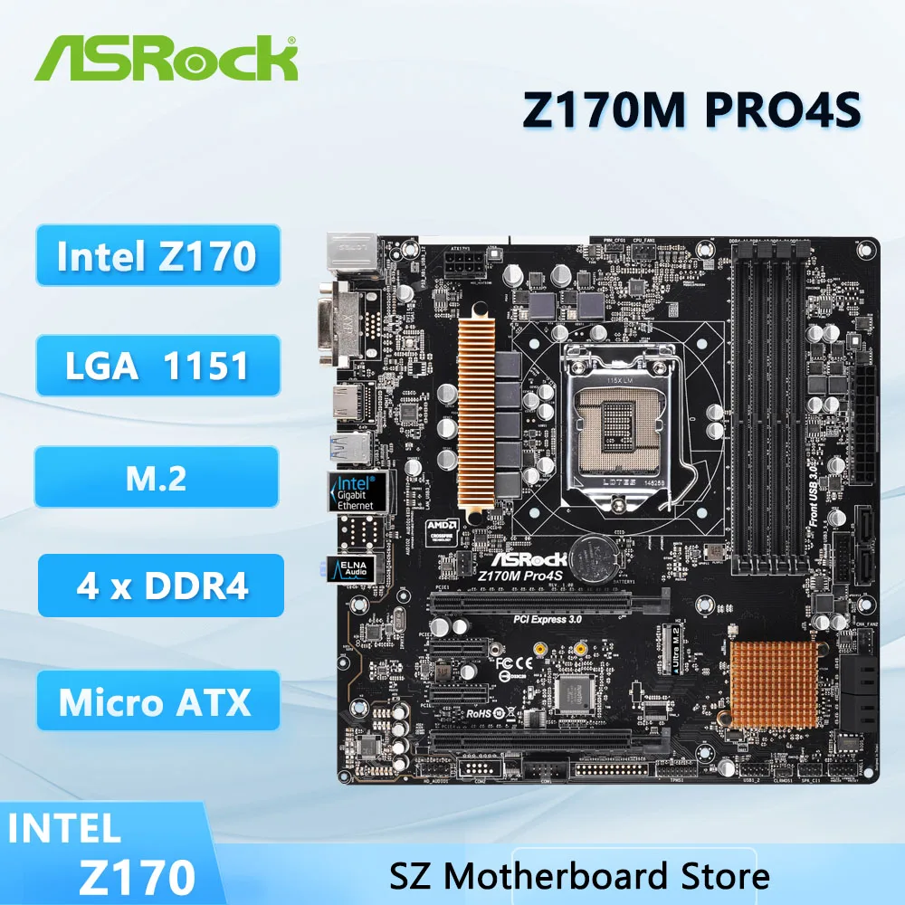 Z170 1151 Motherboard ASRock Z170M Pro4S LGA 1151 4×DDR4 64GB PCI-E 3.0 M.2 6×SATA III USB3.0 ATX For Core I5 6600K CPU