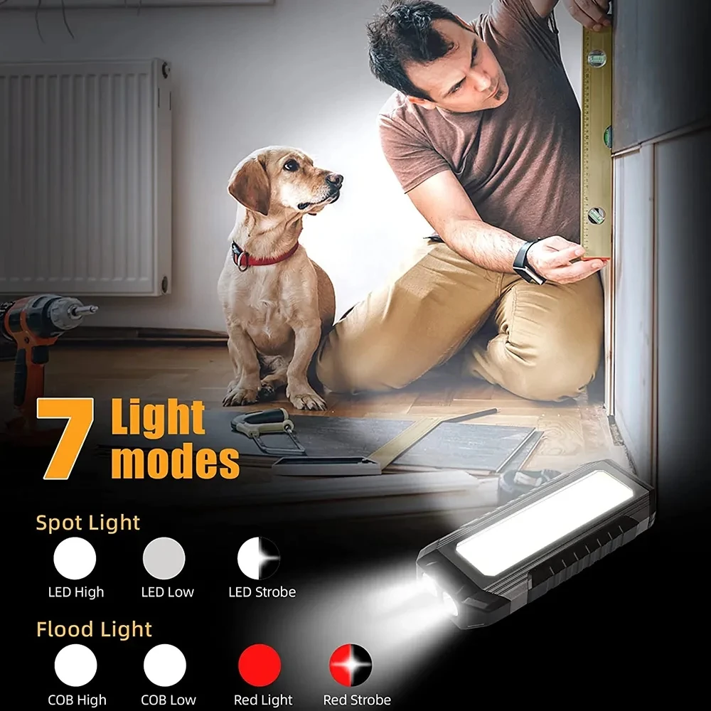 Luz de trabajo COB para acampar, linterna LED recargable por USB, Banco de energía 18650, lámpara portátil con imán, linterna impermeable de 4000mAh