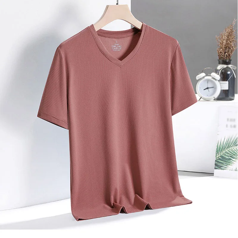 Summer Men Short Sleeved T-shirt Oversized V-neck Thin Style Breathable T-shirt 7XL 8XL 9XL 145kg