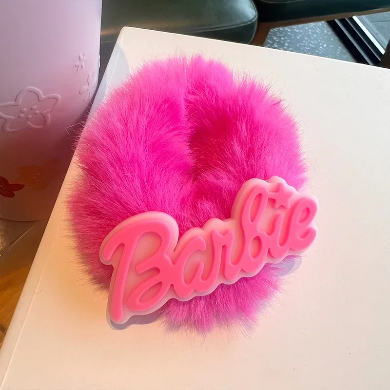 Roze strik Barbie pluche haarbanden schattige Lori pluizig haartouw meisjes hoofddeksels