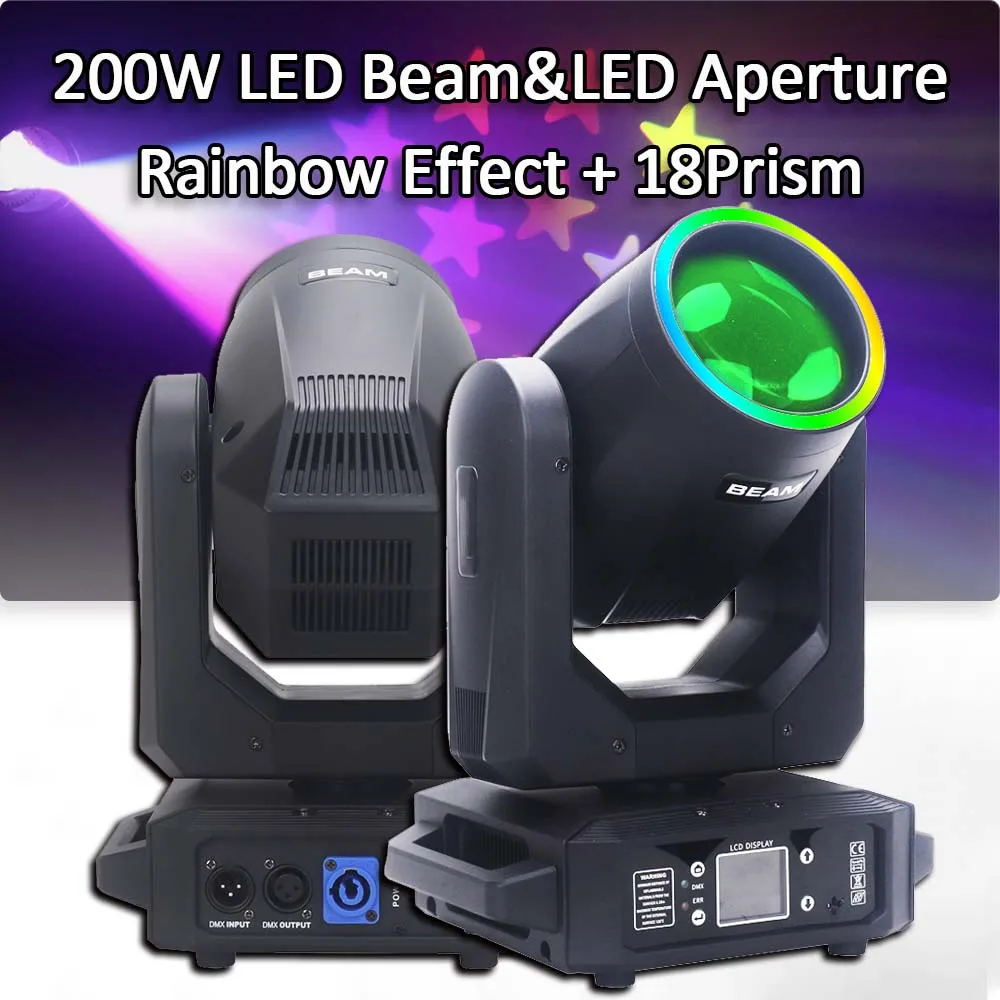 YUER LED 200W Beam Light Moving Head Lights With Aperture Stage Effect Lighting DMX Controller Lyre Super Bright for Dj Disco