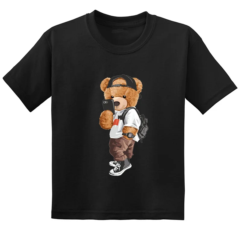 Hipster Cool Bear Fahion Kids Tshirt Summer Casual Funny Children Clothes Cotton Short Sleeve Baby Boys Girls T-Shirts Camisetas