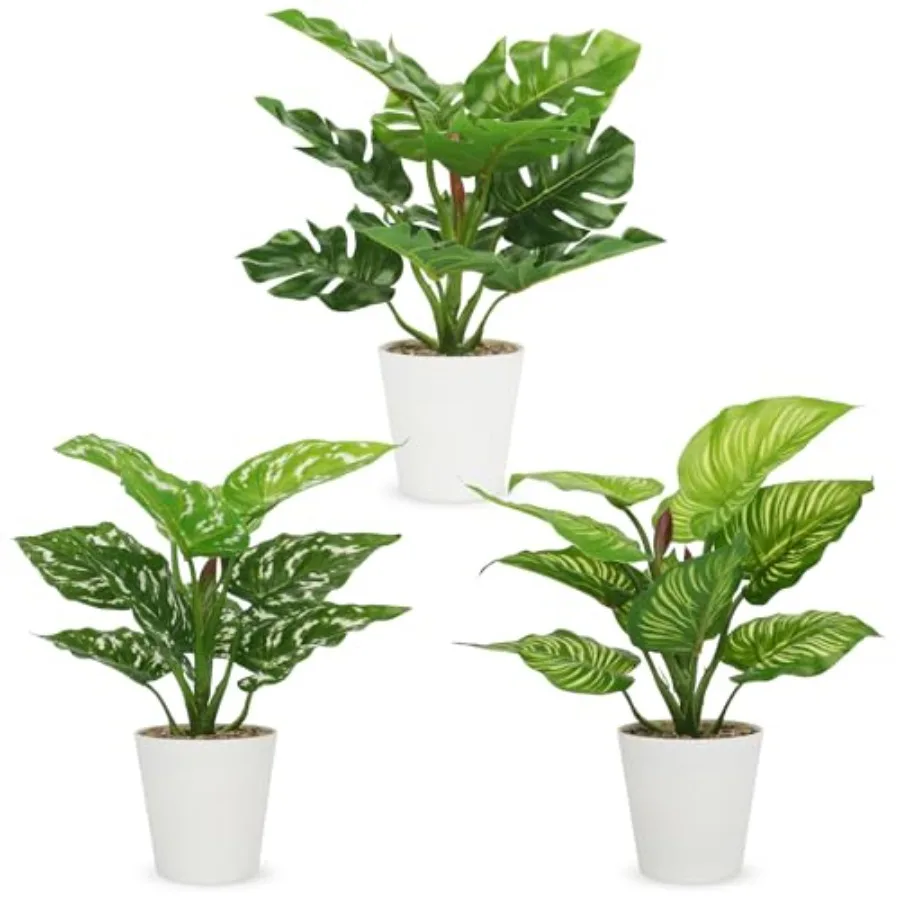 

11.8 Inch 3 Pcs Small Fake Plants Artificial Potted Plant Indoor Faux Tropical Plant for Home Office Table Shelf Desktop Decor