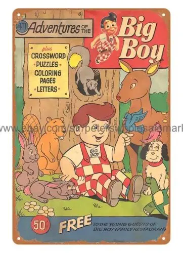 1950s Adventures of Big Boy childhood memory metal tin sign bathroom wall art sign