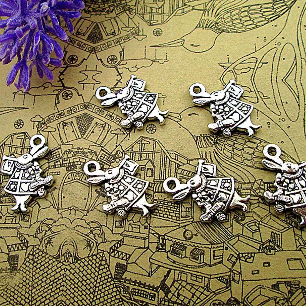 

80pcs--13x20mm White Rabbit Charms For Jewelry Making DIY Findings Antique Silver Color Alloy Pendants