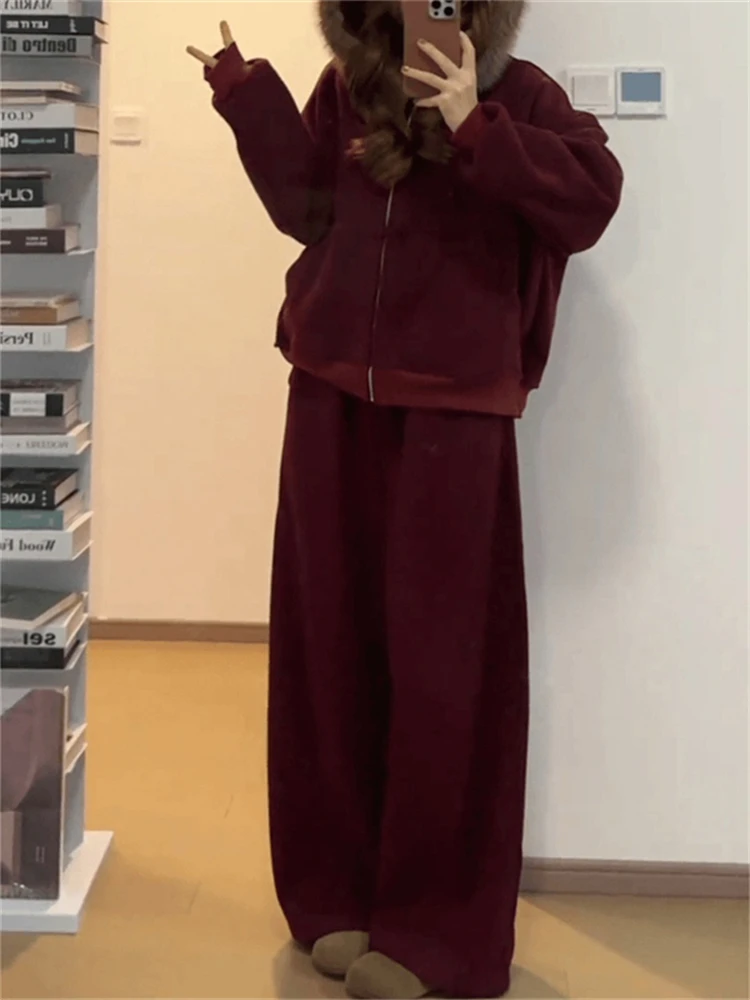 

Faionable Lazy Sle Women's Hoodie Set Casual Loose Feel Wide Leg Pants Trendy Two Piece Suit Winter New Arrival