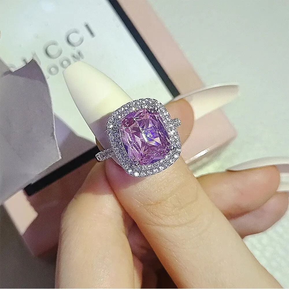 Personality Big Pink Cubic Zirconia Wedding Rings for Women Romantic Bridal Marriage Ceremony Party Rings Fashion Jewelry R7298 image 3