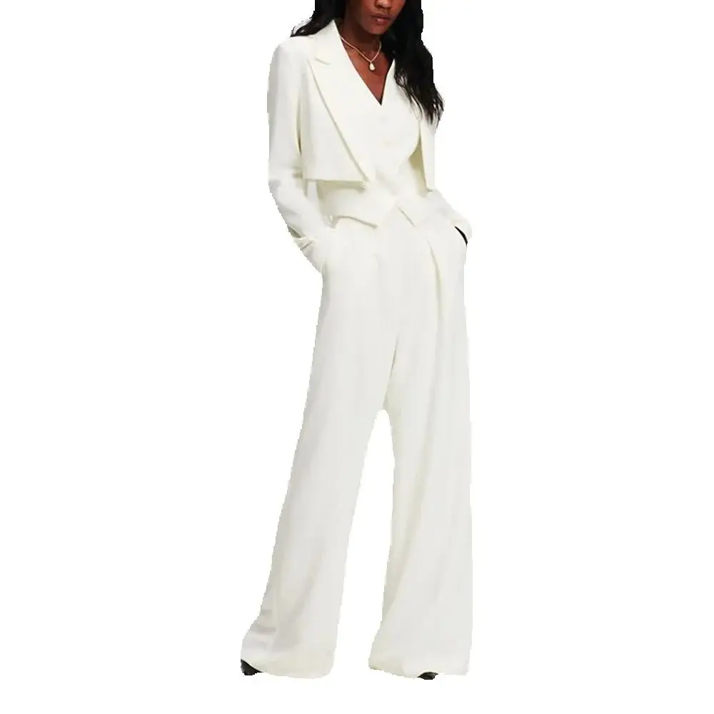 Elegant Pure White Women Pants Set New Female Three Pieces(Blazer+Trousers+Vest) conjuntos para mujeres 3 piezas