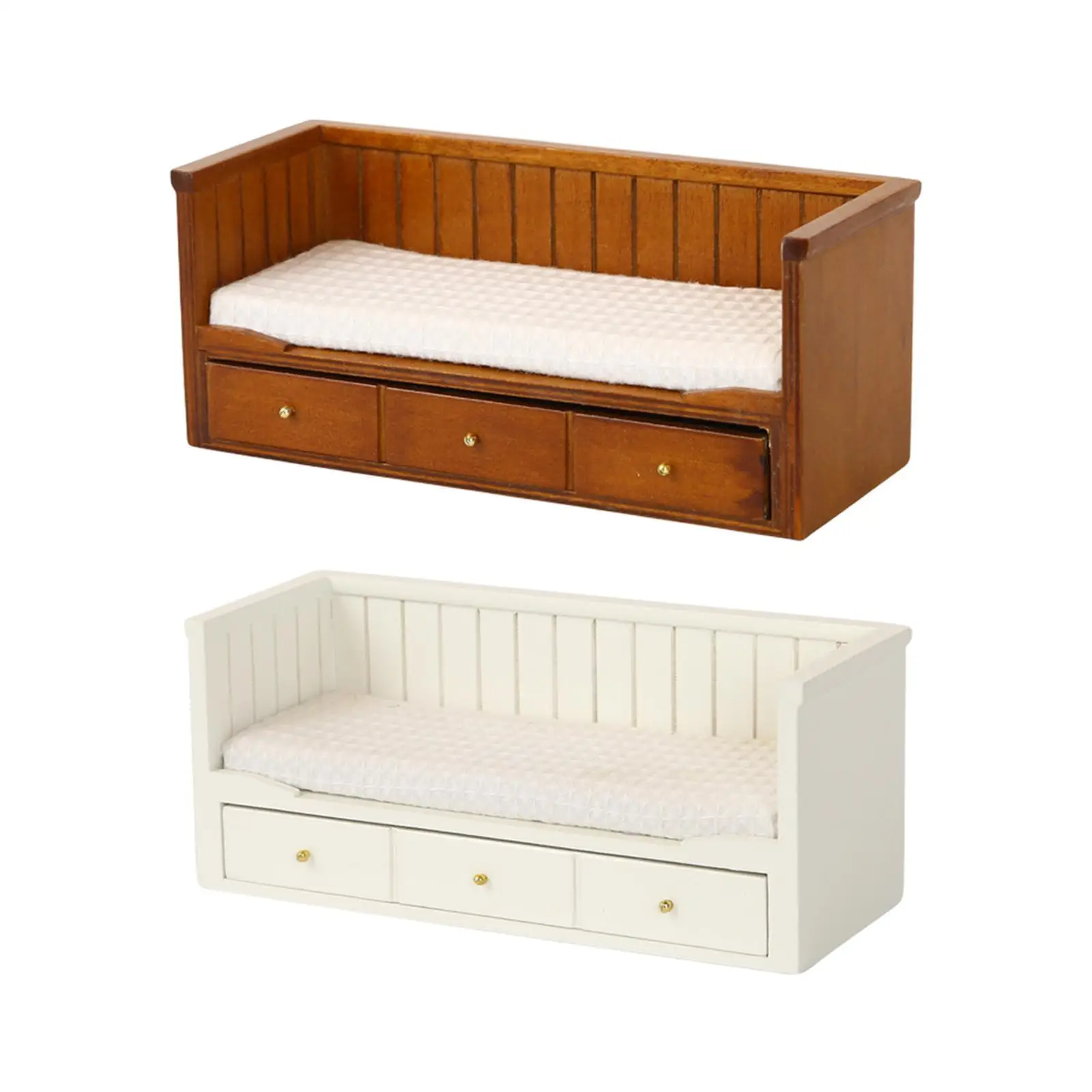 1:12 miniatuurbed met matras Klein bed met opberglade Miniatuurmeubelkamer voor meubels