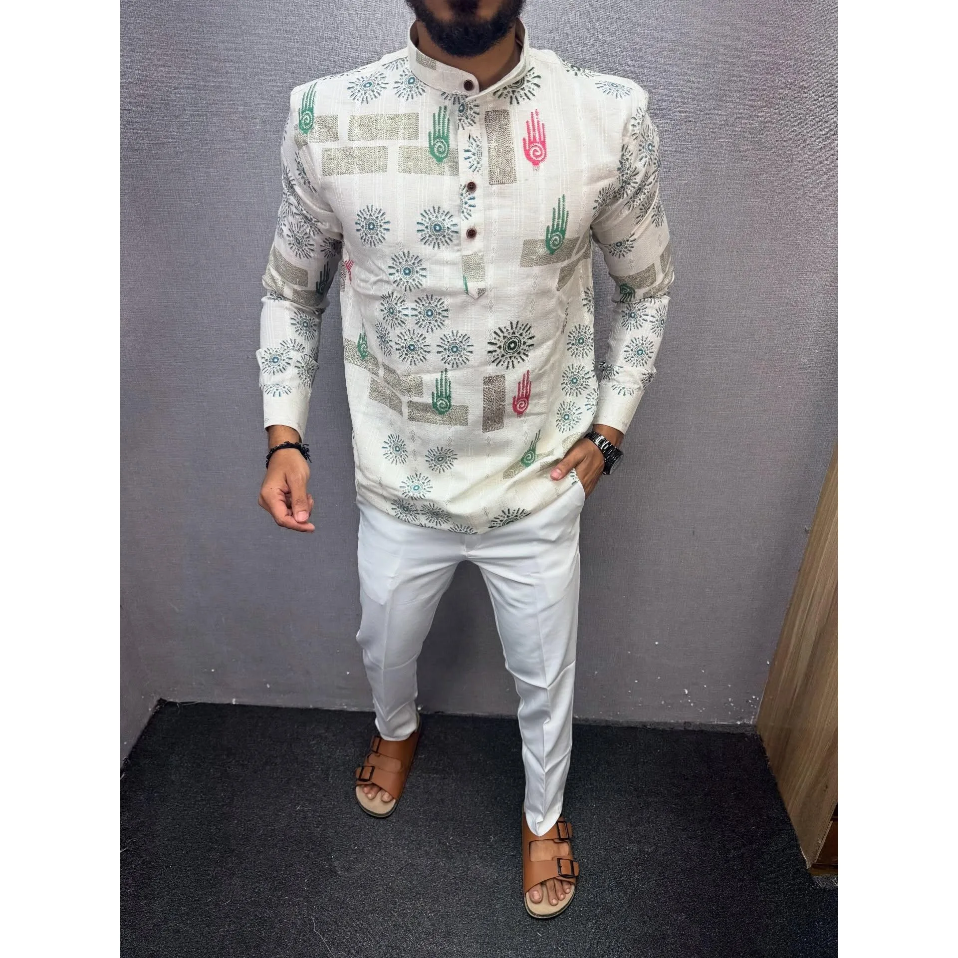 نسخة الشرق الأوسط نمط الشرق الأوسط شخصية إسلامية برونزية بأكمام طويلة قميص مسلم الوطني Ropa Camisas De Hombre #2