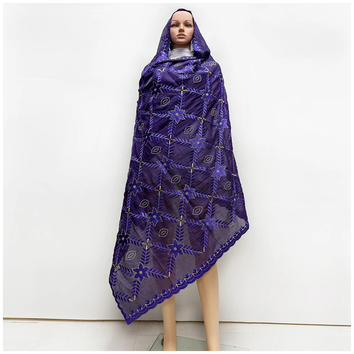 100% Cotton Fabric Rayon Cotton Thread Eembroidered Scarf Dubai Excellent Style African Women Hijab Muslim Scarf High Quality