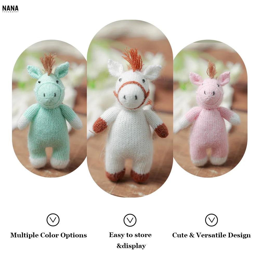 Topi Kuda Rajut Buatan Tangan Multi-warna + Boneka 2 Buah/Set Alat Peraga Fotografi Bayi Baru Lahir Profesional Alat Peraga Foto Tonggak Pertama Bayi Studio