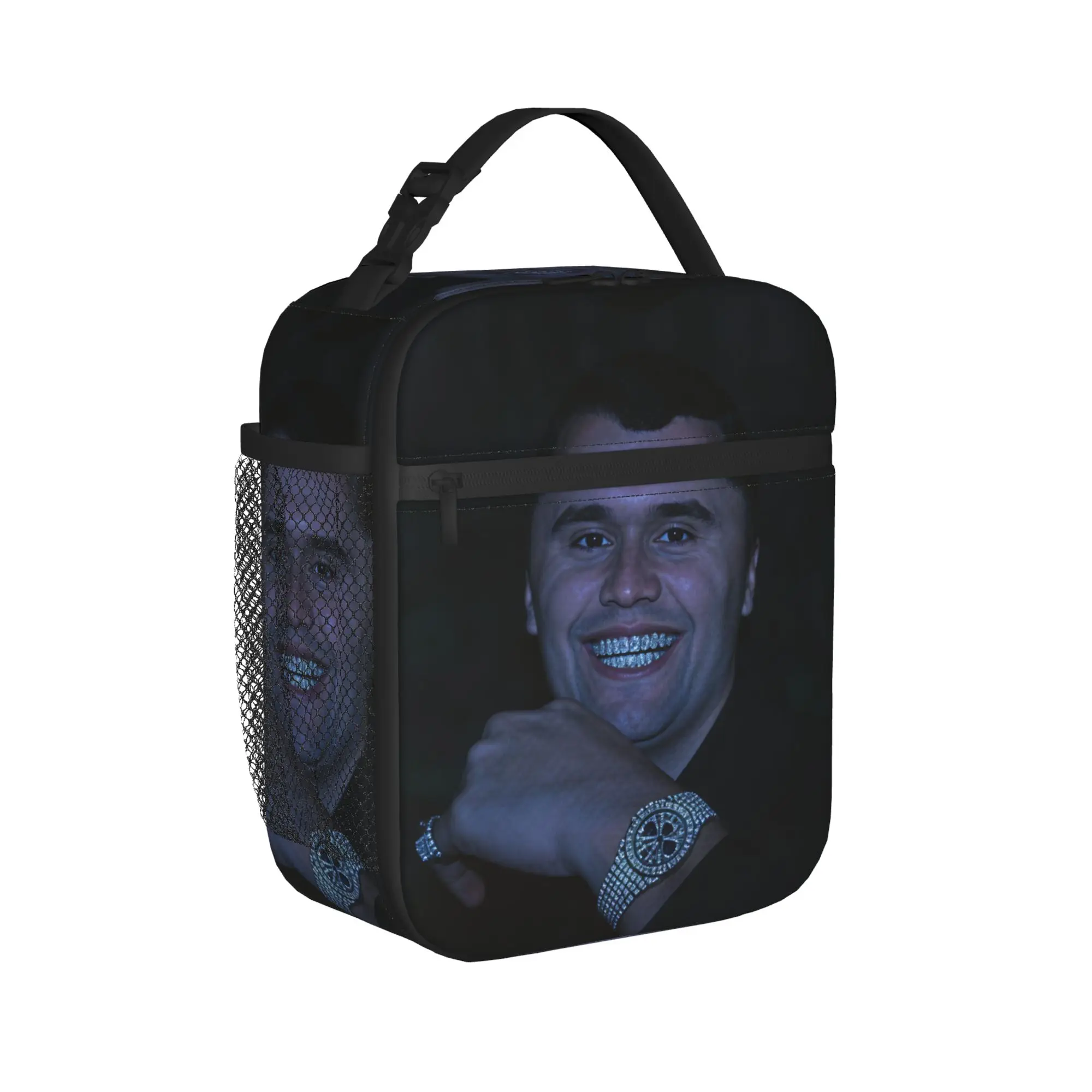 Charlie Kirk Diamond Grillz Iced Out Portrait Lunch Bag Lunch Box Office Thermal Tote Handbags For Unisex Oxford Cooler Bag
