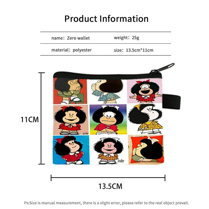 Mafalda Anime Cartoon Comic Canvas Coin Purse, pequeno saco chave, titular do cartão, cartão de armazenamento