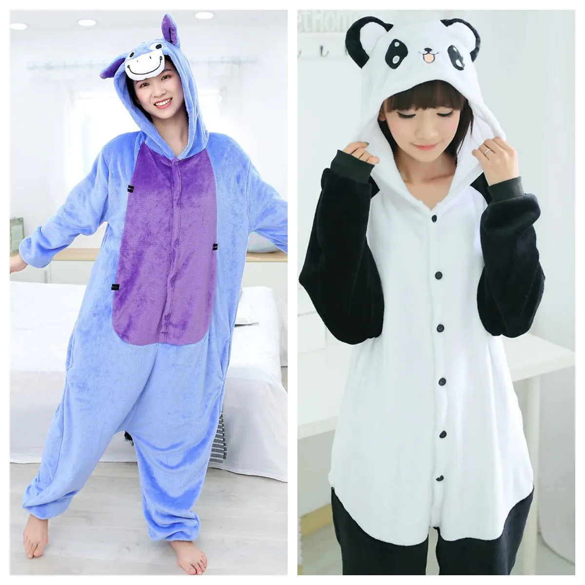 Cartoon Schattige Dieren Leisure Wear Eendelige Knoop Pyjama Jumpsuit Nachtkleding Capuchon Flanellen Nachthemd Halloween Cosplay