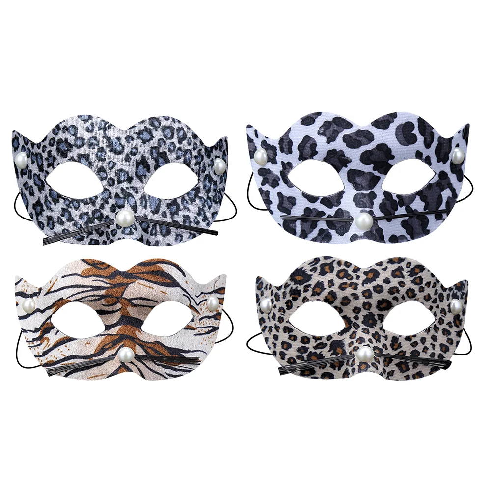 

4 Pcs Halloween Decoration Masks Leopard Party Accessories Decorative Cosplay Pvc Patch Masquerade