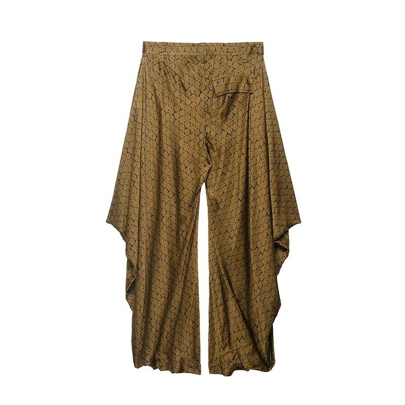 YENKYE New 2026 Women Draped Print Wide Leg Pants Vintage Mid-rise Casual  Palazzo Trousers