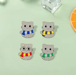 Cat Magic School Enamel Pin Custom Witchcraft Cute Kitten Striped Scarf Brooch Lapel Badge Animals Jewelry Gift for Fans Friends