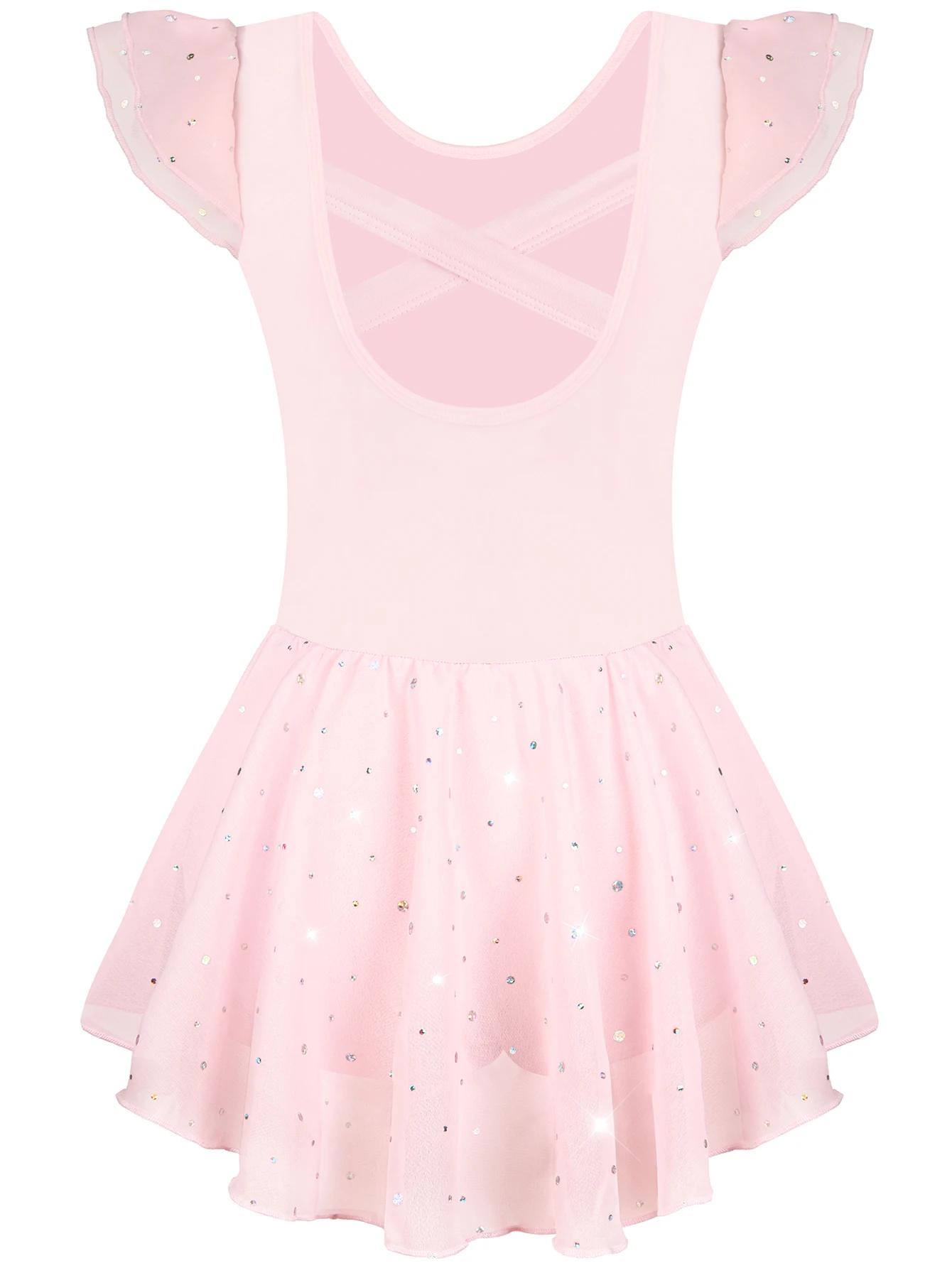 Girls Shiny flutter sleeve Ballet Leotard  Toddler Back Crisscross Sparkly  Dance Dress Toddler Ballerina  chiffon skirt