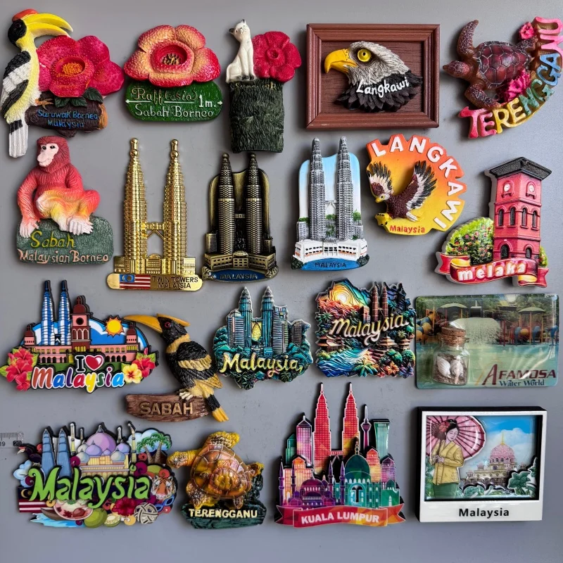 Malaysian Lumpur Fridge Magnet Souvenirs for The House Decoration Landmark Twin Towers Sabah Borneo 3d Refrigerator Stickers