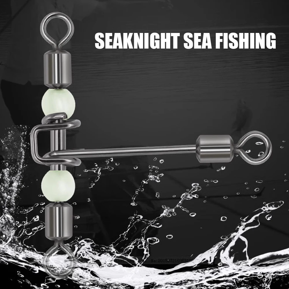 

SeaKnight Stainless Steel Fishing Connector 10pc Metal Swivels Three Heads Luminous HOT Connecting Rings Sea Fishing SwivelsSnap