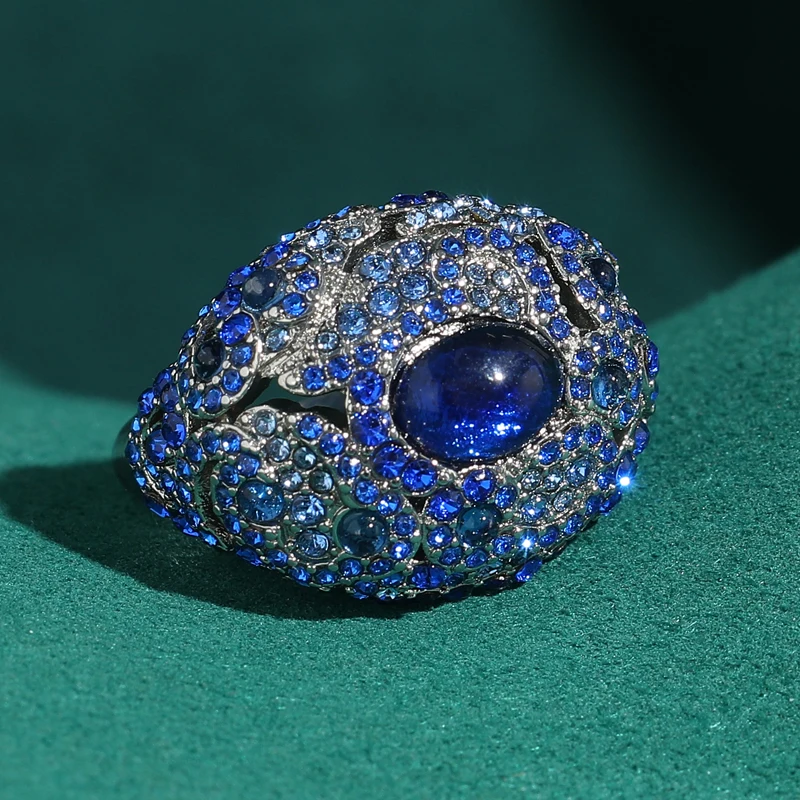 

Vintage Jewelry Rhinestone Blue Ring Sapphire Cocktail Stone Oval For Woman High Quality Wedding Accessories 2026 Mother Day
