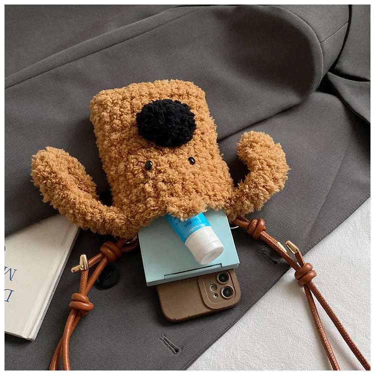 حقائب كتف على شكل كلب من القطيفة الناعمة الكرتونية للبنين والبنات حقيبة كروس صغيرة لطيفة للأطفال متعددة الاستخدامات ومحفظة للعملات المعدنية