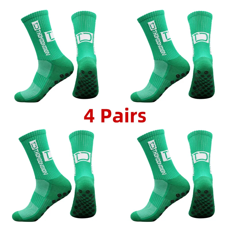 

4 пары новых противоскользящих футбольных носков до середины икры, нескользящие футбольные и велосипедные спортивные носки, мужские теплые носки EU38-45