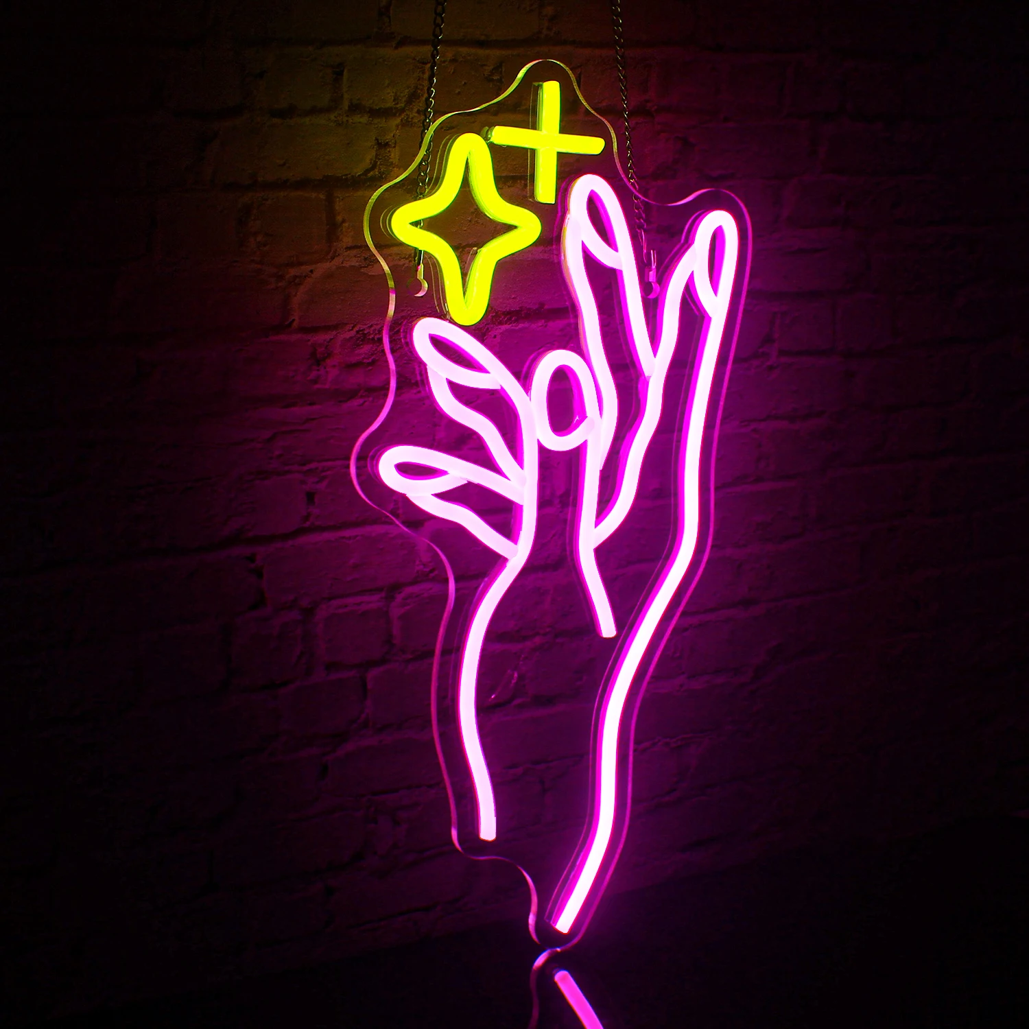 Star Hand Neon Led Signs Yellow Pink Room Wall Decoration Lights USB Powered For Bedroom Girls Room Nail Salon Beauty Room