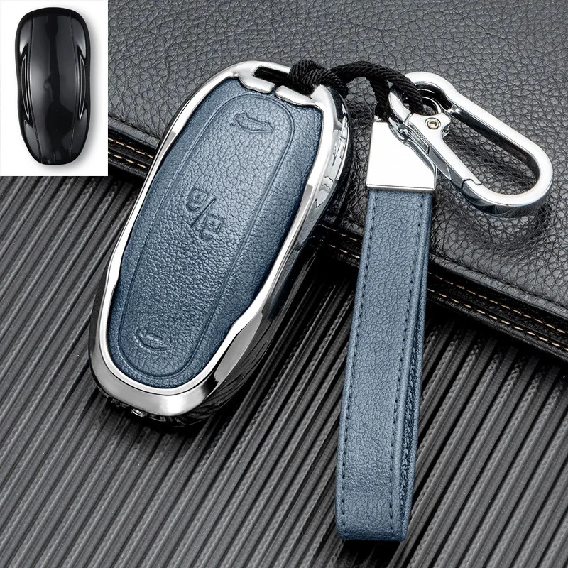 Car Key Case Cover with Belt Aluminum Alloy Key Shell Storage Bag Protector for Tesla Model S Model 3 Model X Accessories