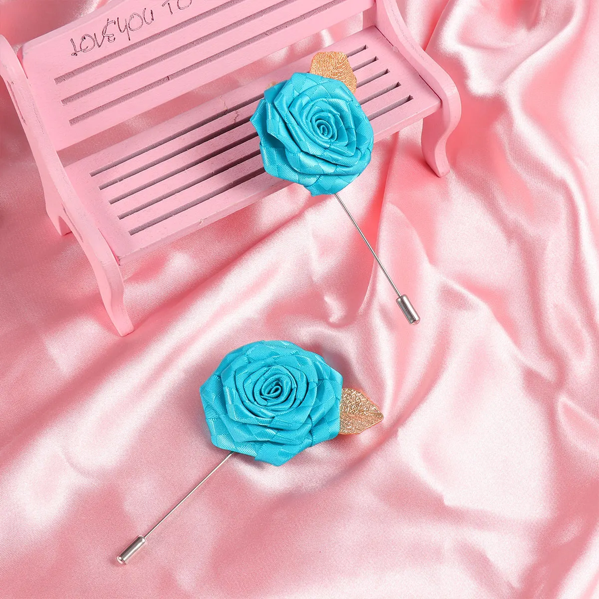 

12pcs Fabric Rose Brooch Suit Breastpin Collar Pin Elegant Clothes Decor For Women Wedding Party Prom Daily Wear Sky-Blue