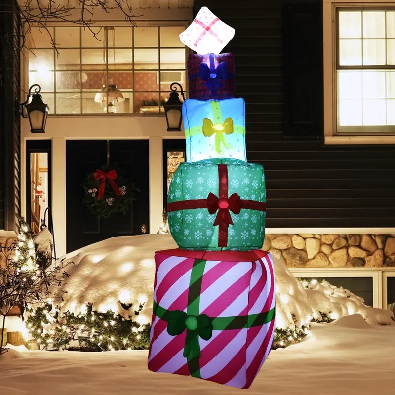 2.4m Inflatable Christmas Gift Box Set LED Light Up Air Blow Up Yard Decoration Outdoor Garden Holiday Party Display Ornament
