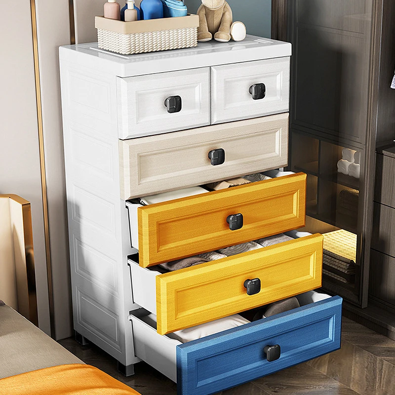 Thickened Storage Cabinet with Drawers, Children's Wardrobe, Multi-Layer Home Living Room Storage Chest with Wheels Organiser