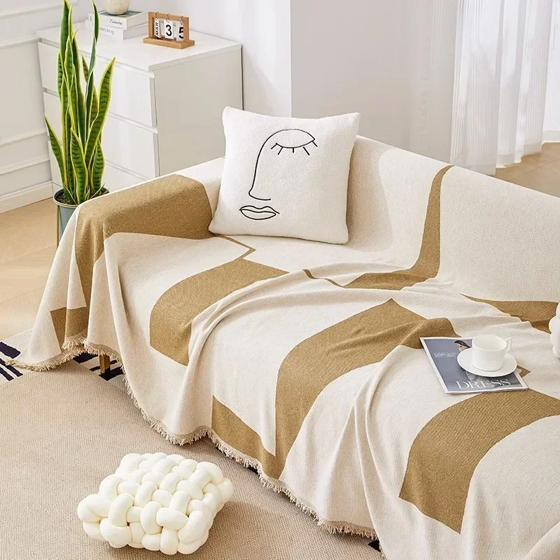 Chenille Sofa Towel Simple Modern Geometric Square Minimalist Sofa Cover Non-slip Four-season Universal Living Room Sofa Cover
