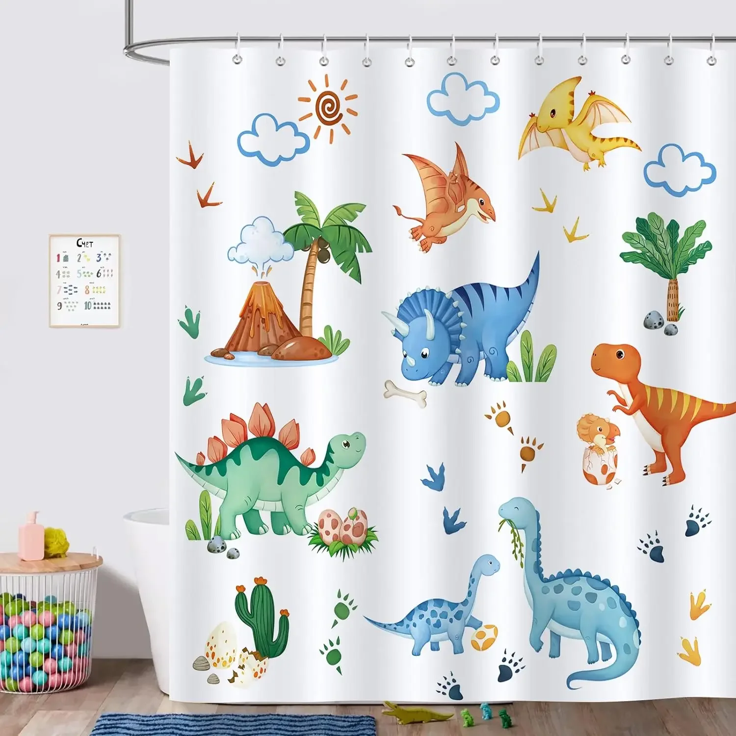 Cartoon Animal Alphabet Shower Curtain Kids ABC Educational Learning Tools Baby Girls Boys Colourful Bath Curtain Bathroom Decor