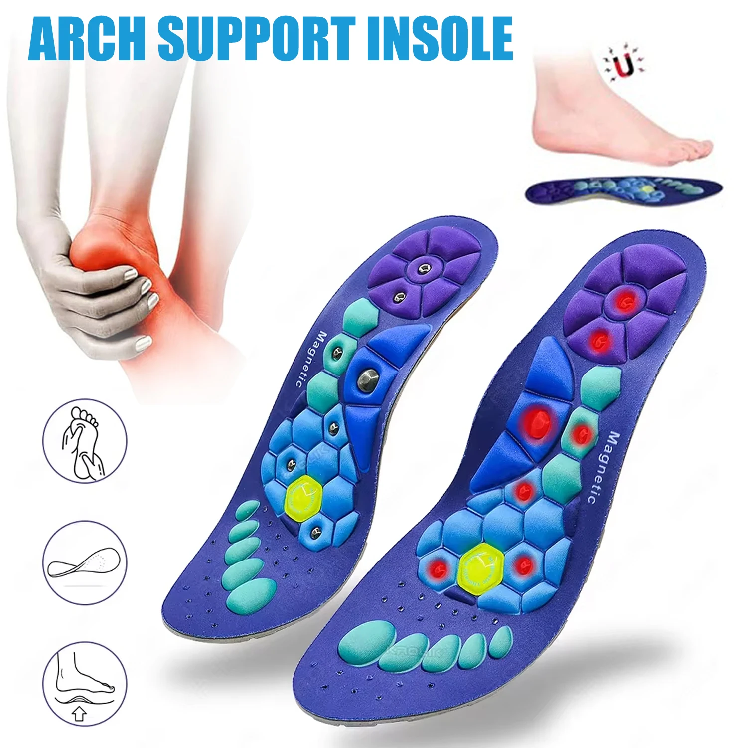 1 Pair Magnetic Massage Shoe Soles For Orthopedic Arch Support Therapy Foot Acupressure Massage Insole Relax Insole Comfort Sole