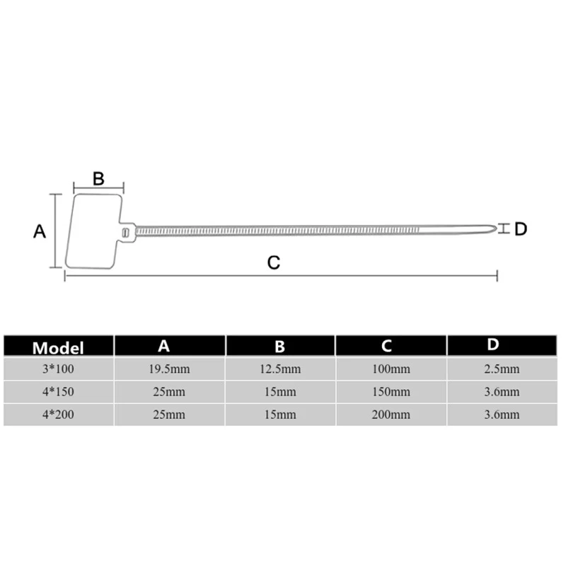 Multi-Color Nylon Marker Cable Tie, Self-Locking Label Zip Tie, Plastic Tag Wire Strap for Cable Identification Marking