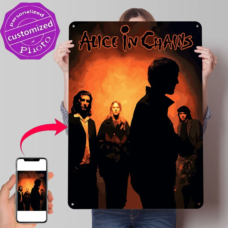 Alice in Chains Band Art 3D Printed Texture Poster Personalized Wall Art Retro Metal Tin Signs for Home Decor Living Room House