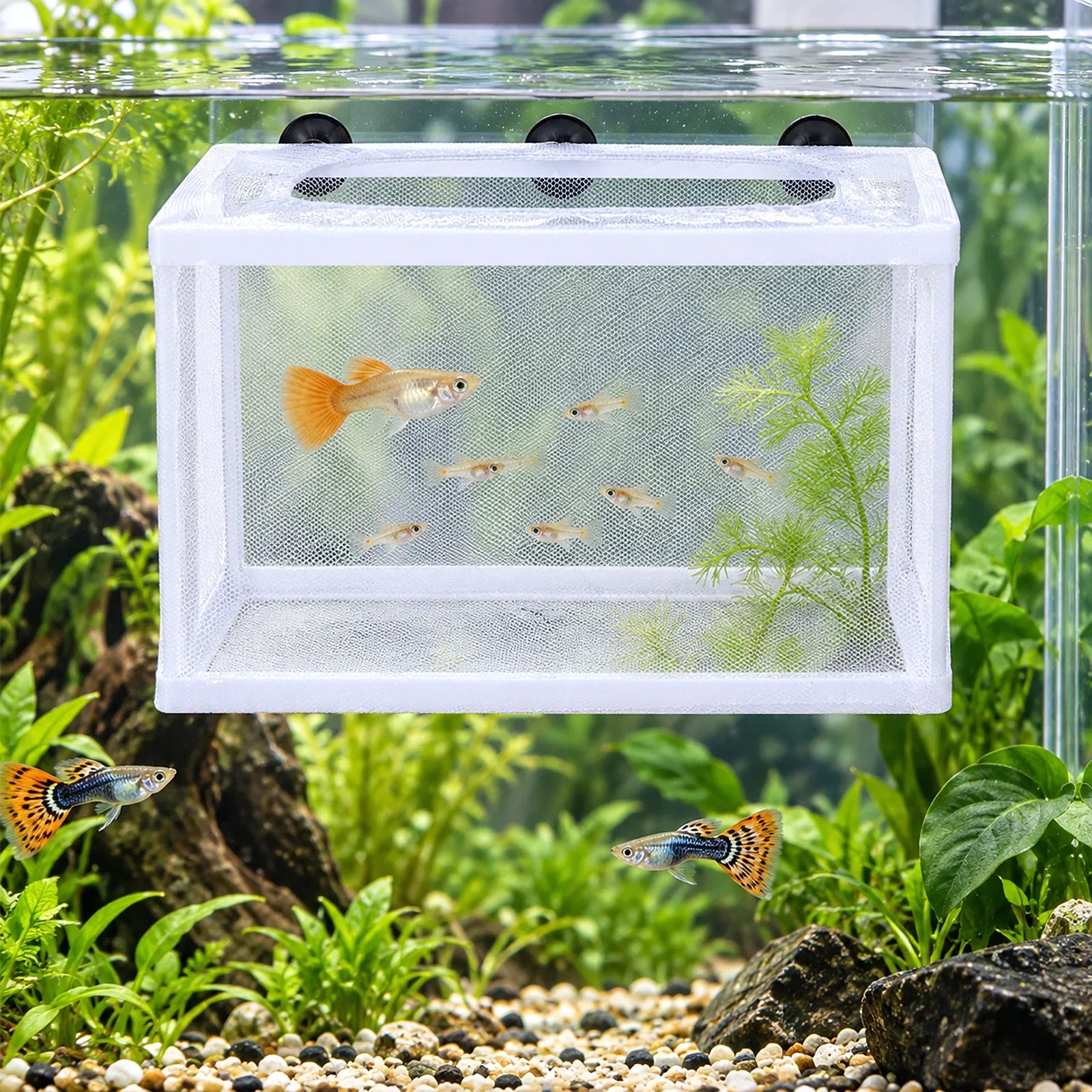 Large Fish Net Aquarium Hatchery Incubator with Suction Cups – Plastic Frame for Separating Aggressive or Injured Fish
