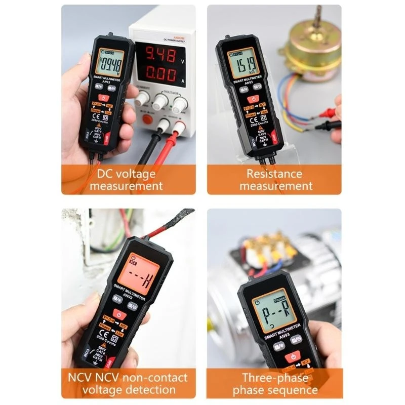 

Portable AN93 Multimeter Handheld Multimeter with LED Flashlight & Accurate voltages Measurement Auto ranges Multimeter 601C