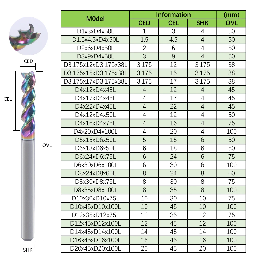 1Pcs 1mm-12mm 3 Flutes U Slot HRC56 DLC Coated  Spiral End Mill Tools Alu Milling Cutter for Aluminum alloy