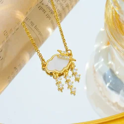 Dreamy Shell Cloud Zircon Tassel Necklaces for Women Girls Fashion Sweet Stainless Steel Chain Collar Accessories Jewelry Gifts
