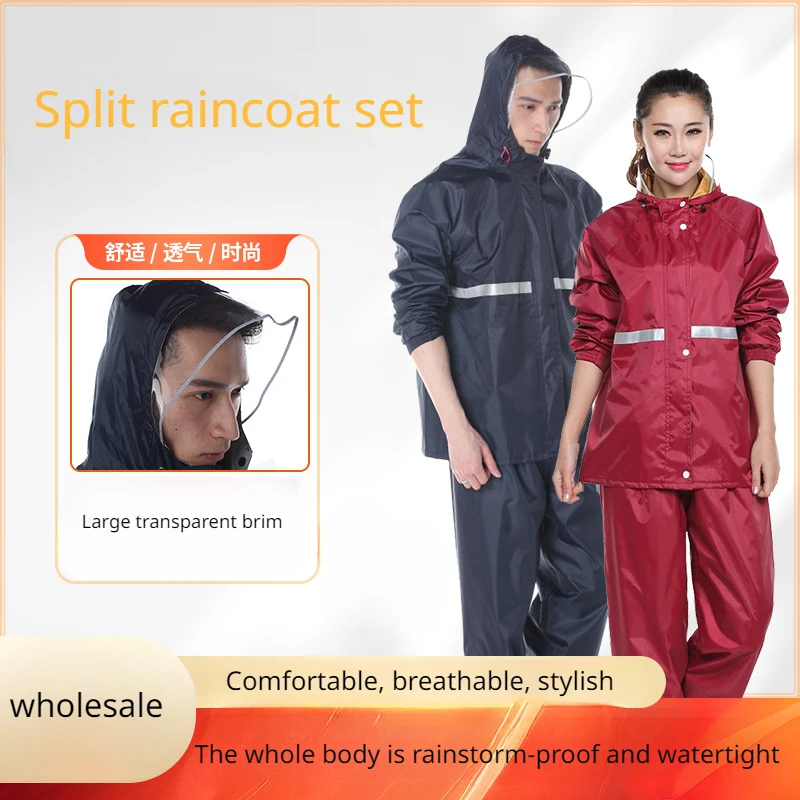 Thickened Motorcycle Raincoat Set Split Raincoat Adult Split Raincoat Double Raincoat Rain Pants Waterproof Poncho  Rain Coat