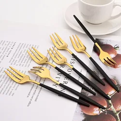 8Pcs Stainless Steel Tea Forks Black Gold Cake Fork Snack Salad Coffee Fruit Fork Mirror Cutlery Tableware Set Kitchen Utensils