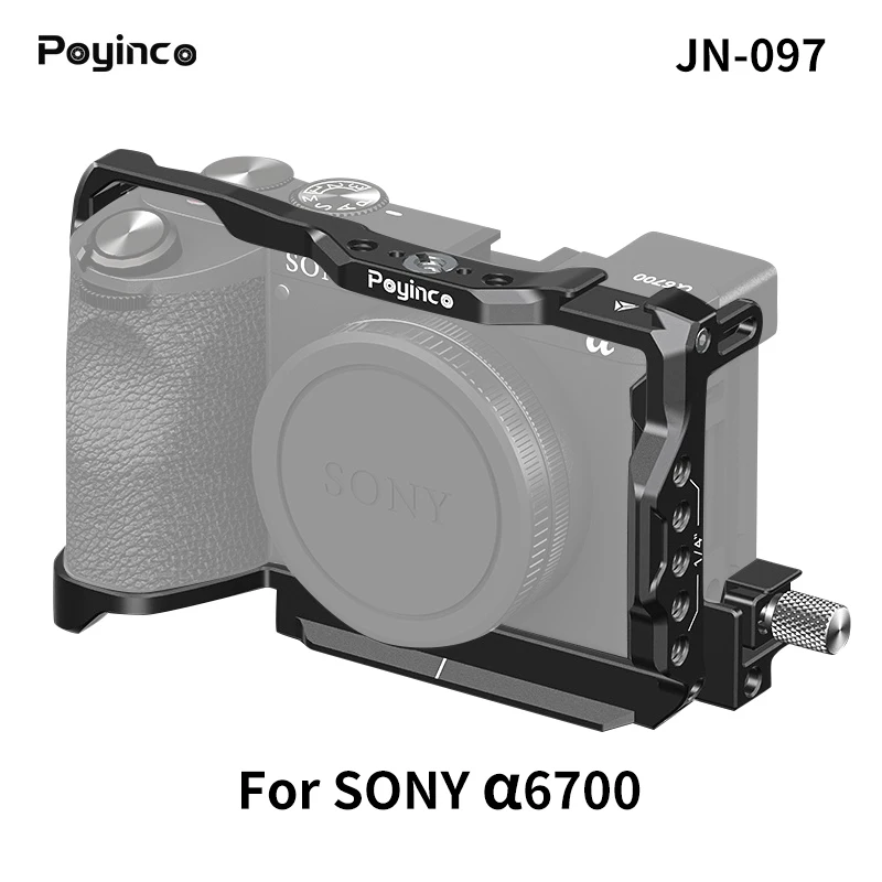 Poyinco JN-097 A6700 Cage for Sony Alpha 6700 Built-in Quick Release Plate for Arca with Cable Clamp for HDMI Accessories