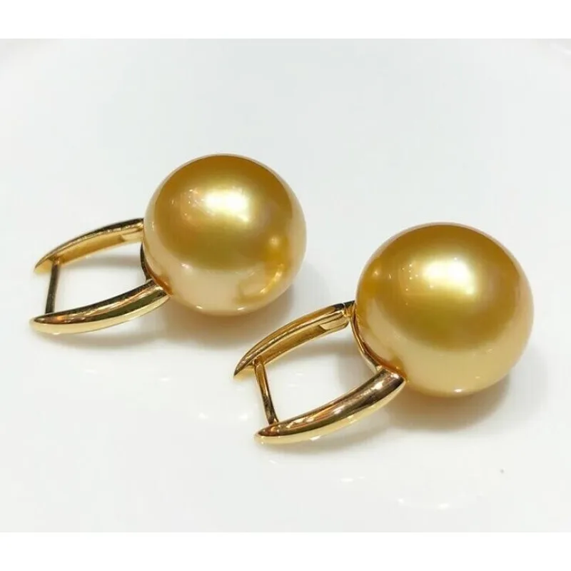 18K Gold Natural AAAA 10-11mm Gold South Sea Round Pearl Earrings Exquisite and Versatile Earrings for Women