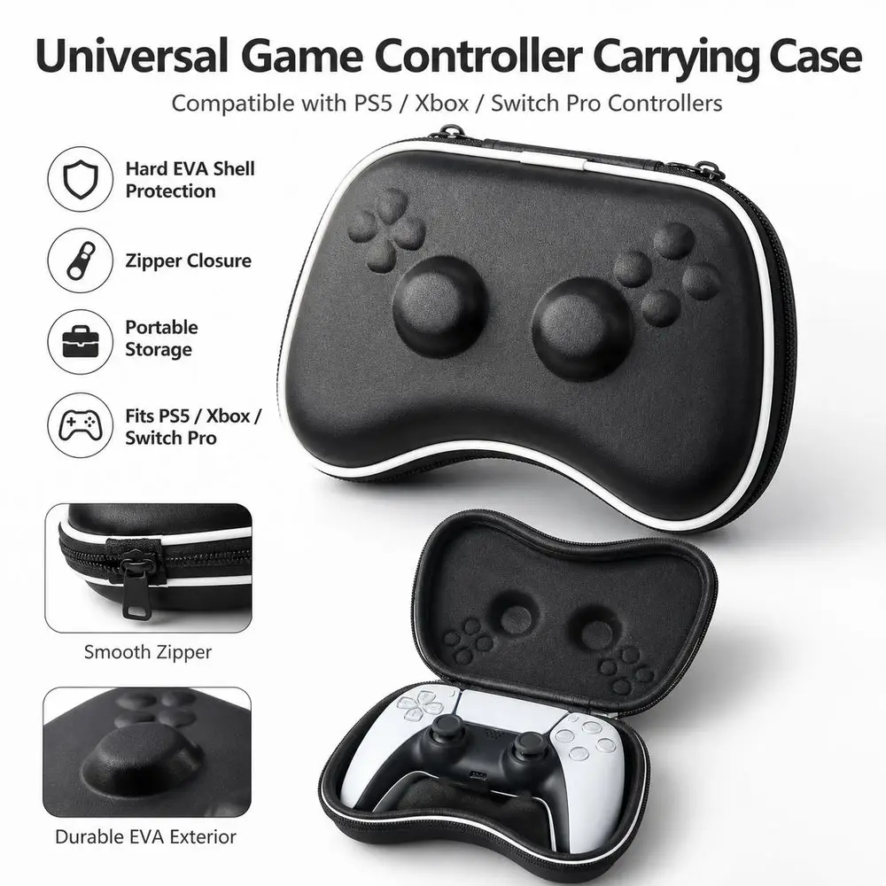 EVA Game Controller Case Zipper Closure Shock Resistant Protective Zipper Storage Bag Hard Shell for PS5/Xbox/Switch Pro