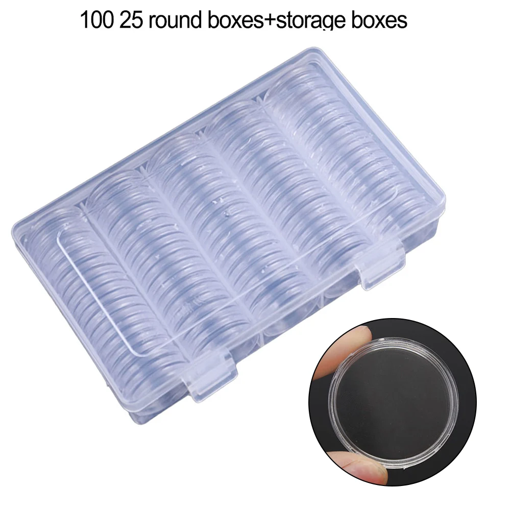 100pcs 25/27mm Round Coin Capsule Holder Box Container Commemorative Coin Capsules Medal Storage Box Collection Box Case