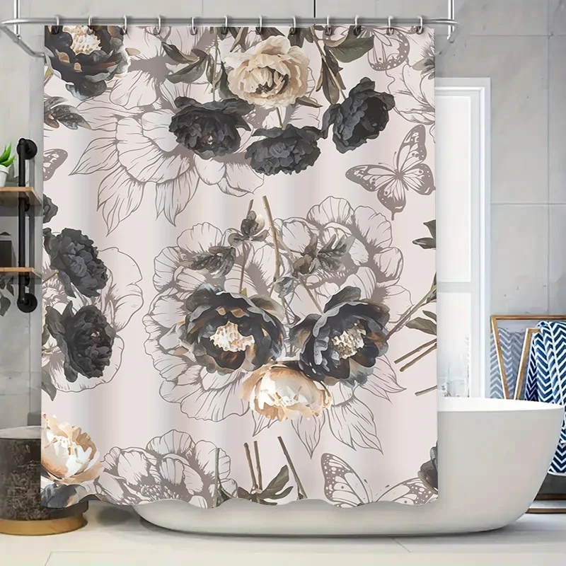 

Роскошные занавески для душа с цветочным принтом, декоративные водонепроницаемые аксессуары для ванной комнаты, набор для украшения дома