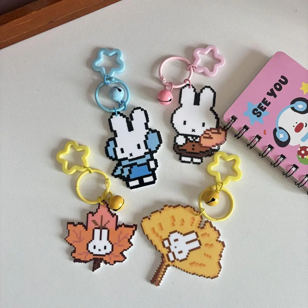 Miffy Pixel Style Keychain Set Multiple Rabbit Patterns With Bell Pendant Portable Bag Key Ring For Keys Bags Phone Accessories